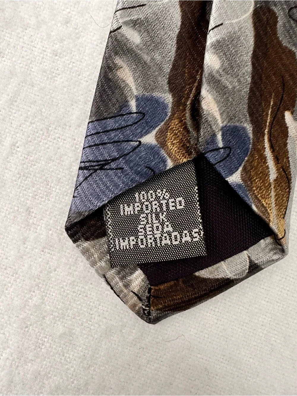 Men's Abstract Pattern Silk Tie in Gray, Blue & Brown